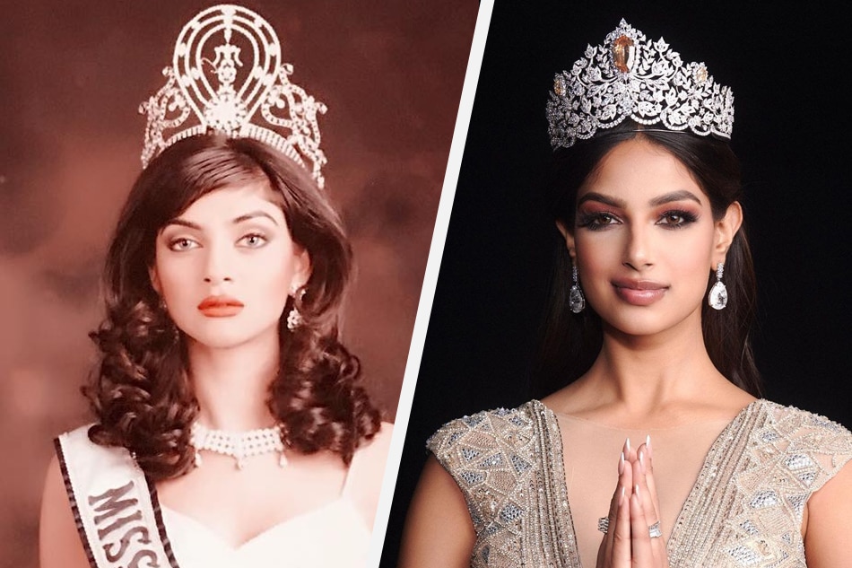 Miss Universe 1994 Sushmita Sen and Miss Universe 2021 Harnaaz Sandhu. Instagram: @sushmitasen47, @missuniverse