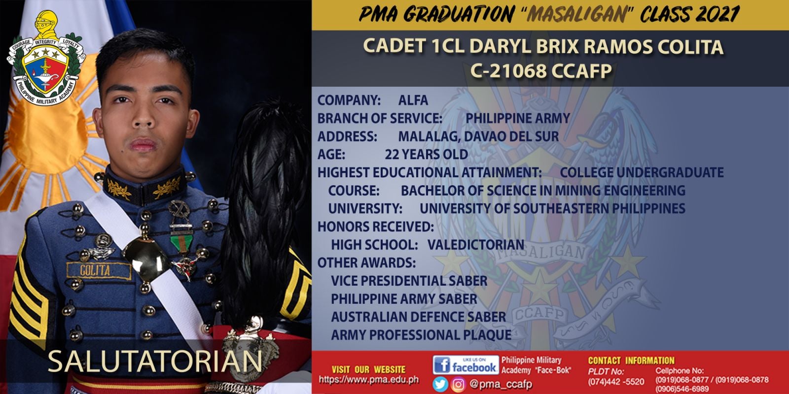 UP Visayas grad tops Philippine Military Academy Masaligan Class 2021 2