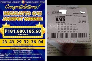 Lone bettor from Davao City wins over P181M in 6/45 lotto jackpot