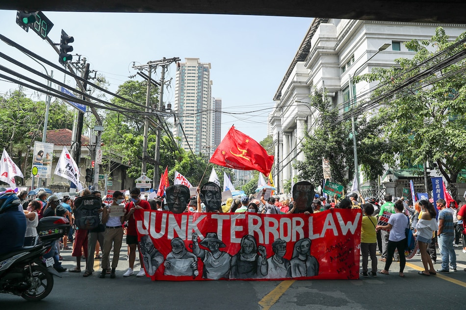Members of different progressive groups hold a protest outside the Supreme Court along Padre Faura in Manila on February 2, 2021 hours before the scheduled oral arguments on the constitutionality of the Anti-Terror Act. Jonathan Cellona, ABS-CBN News
