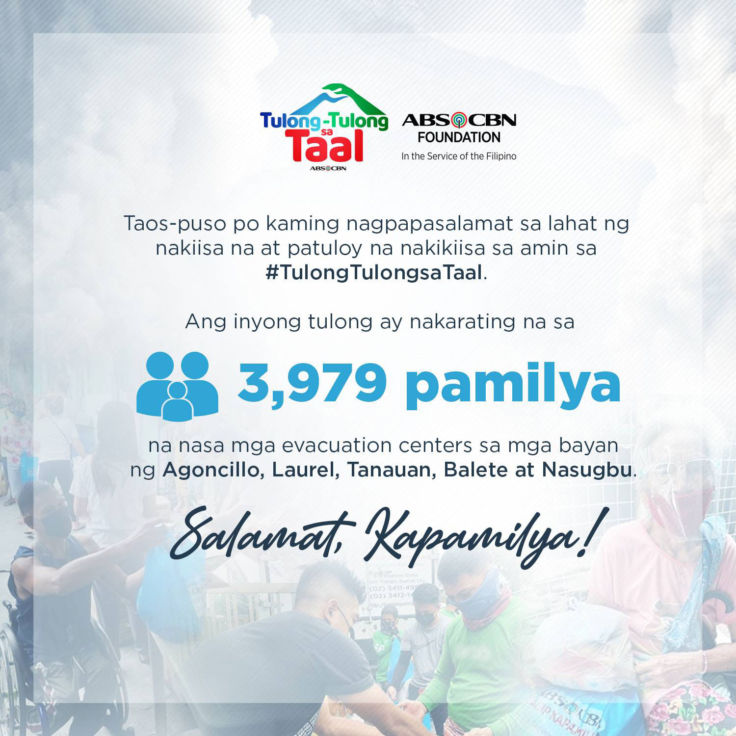 Tulong-tulong sa Taal: ABS-CBN Foundation provides relief to over 3,900 families 1