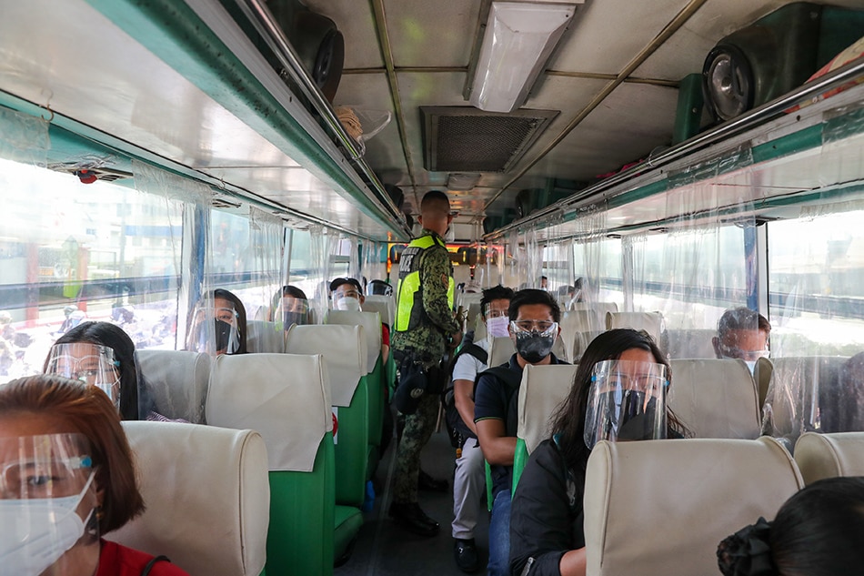 NCR-bound public vehicles are checked for compliance on Marcos Highway at the border of Marikina and Cainta on August 06, 2021 as border controls are set up under the Enhanced Community Quarantine. Jonathan Cellona, ABS-CBN News