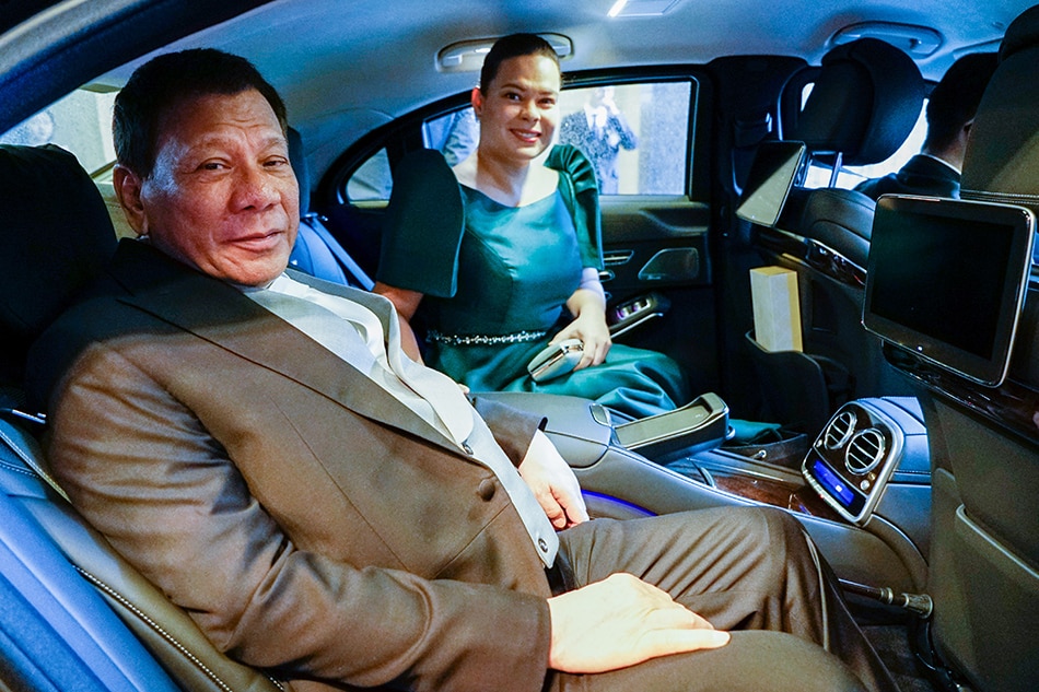 President Rodrigo Duterte poses for a photo with his daughter, Davao City Mayor Sara Duterte-Carpio, as they prepare to head to the Imperial Palace in Tokyo, Japan for the Ceremonies of the Accession to the Throne of His Majesty Emperor Naruhito on Oct. 22, 2019. King Rodriguez, Presidential Photo/File