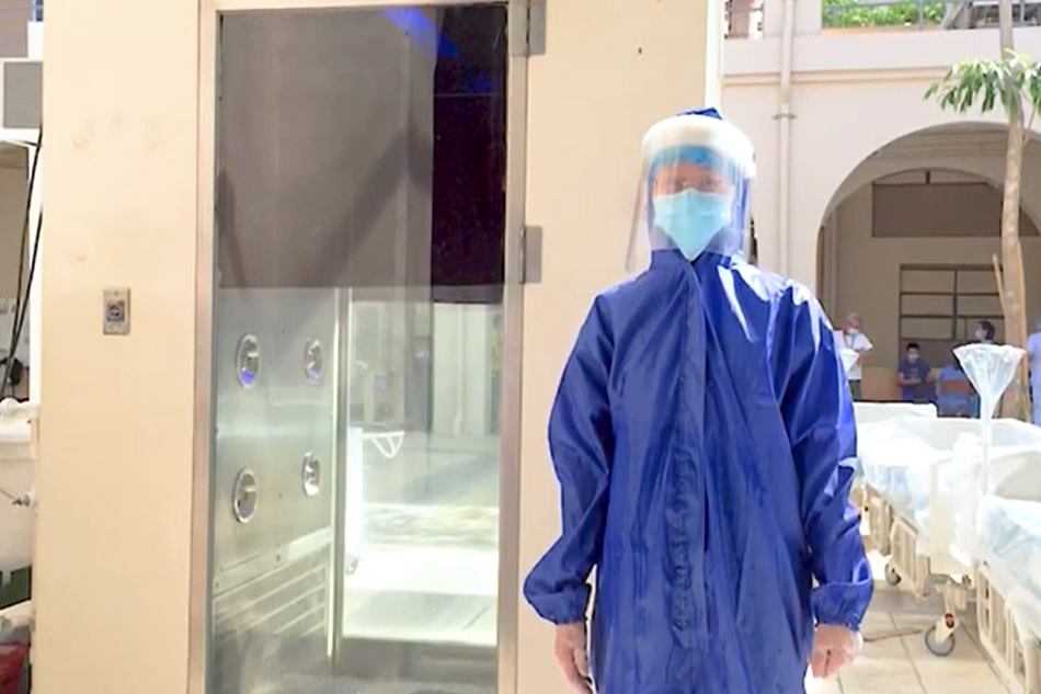 The Sanipod, a disinfection cubicle for health workers, is one of the health devices developed under the University of the Philippines Surgical Innovation and Biotechnology Laboratory. 