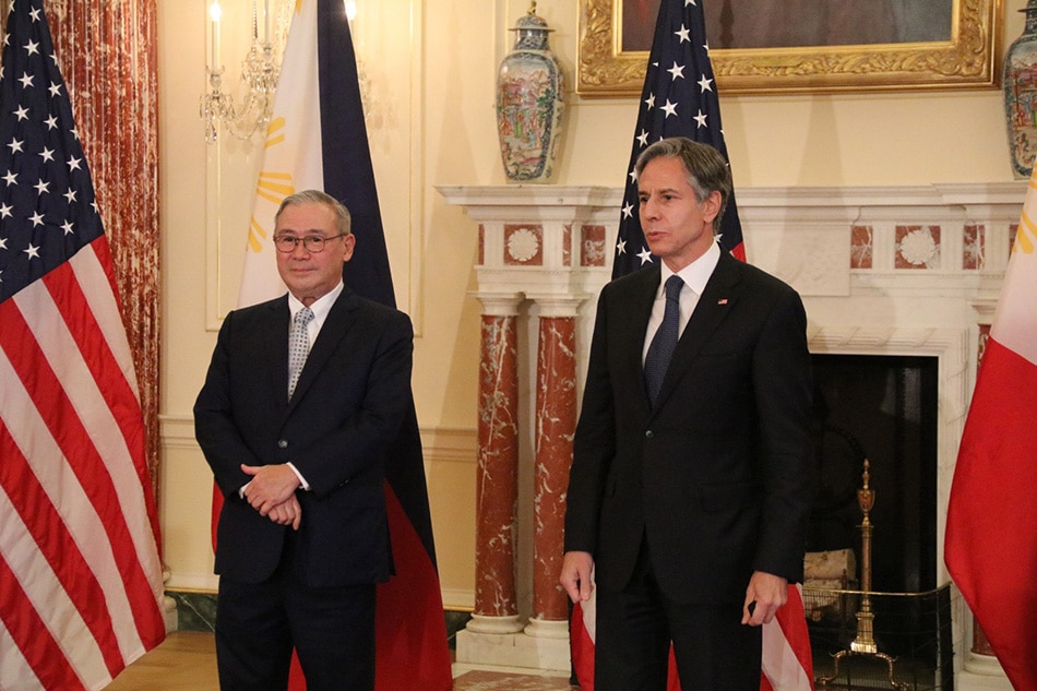 Foreign Affairs Secretary Teodoro Locsin Jr. and US Secretary of State Antony Blinken face members of the US media following their bilateral meeting in Washington D.C. DFA handout
