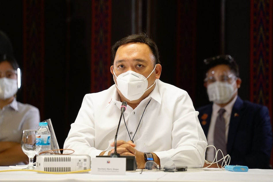 Presidential spokesperson Harry Roque Jr. shares his remarks to President Rodrigo Duterte during a meeting with the Inter-Agency Task Force on the Emerging Infectious Diseases at the Malacañang Palace on Sept. 7, 2021. King Rodriguez, Presidential Photo/File