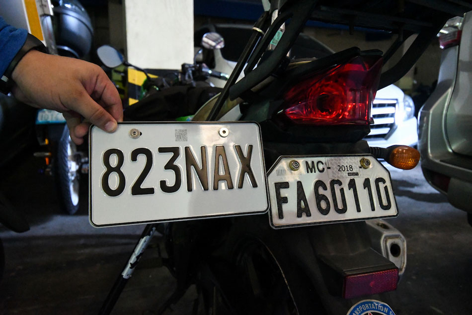  The Land Transportation Office NCR-West releases the first batch of newly designed motorcycle plates that complies with the Motorcycle Crime Prevention Act in Quezon City on August 27, 2020. Mark Demayo, ABS-CBN News/File