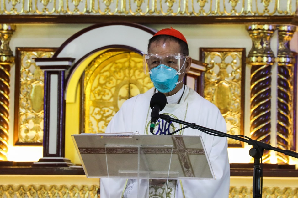 Manila Archbishop Jose Cardinal Advincula celebrates Mass dedicated to frontliners at the San Felipe Neri Parish in Mandaluyong City on September 15, 2021. 
