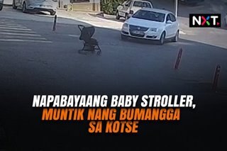 Napabayaang baby stroller, muntik nang bumangga sa kotse 