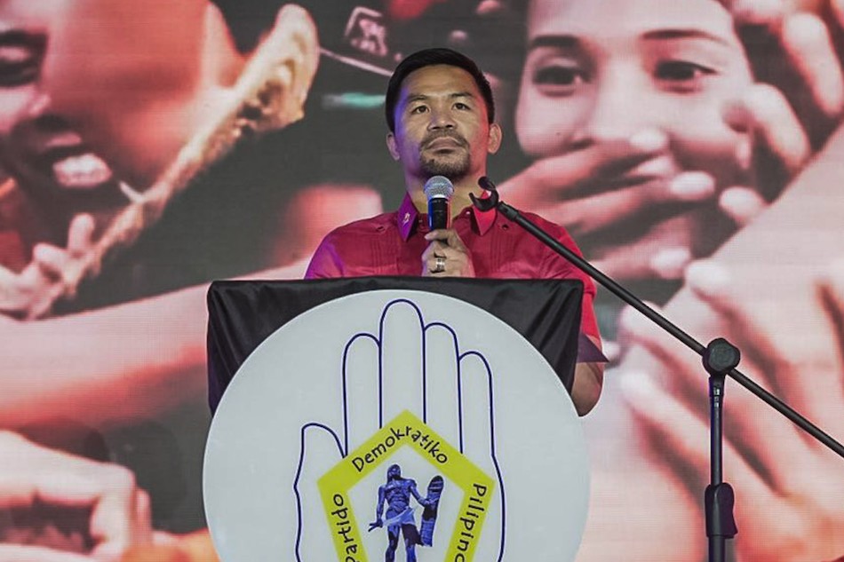 Sen. Manny Pacquiao shares the stage with Senator Aquilino ‘Koko’ Pimentel III during the formal launching of his presidential bid under the PDP-Laban (Pimentel-Pacquiao wing) in Quezon City on September 19, 2021. Team Pacquaio/ Handout