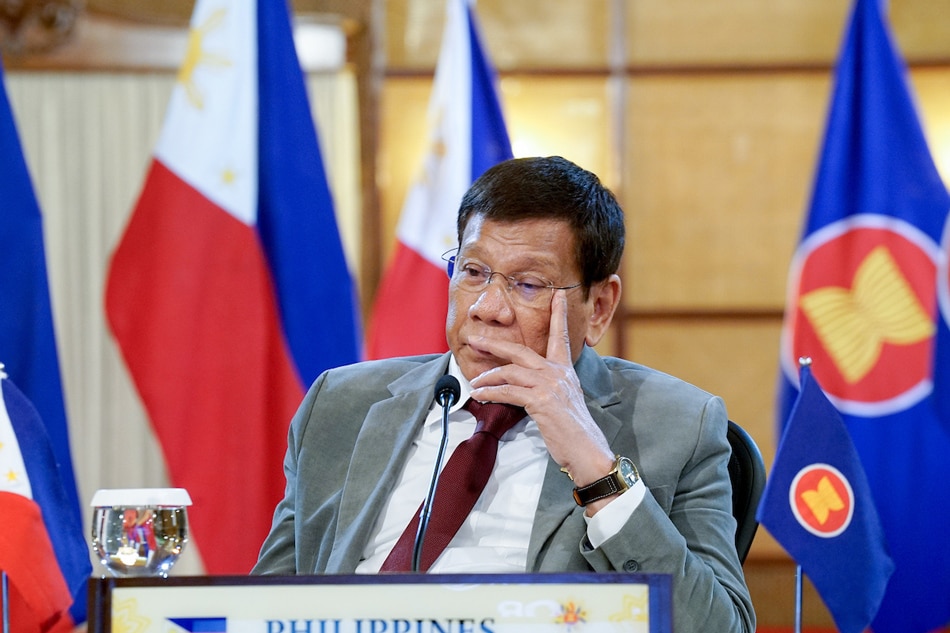 President Rodrigo Duterte joins the plenary session of the virtual 38th and 39th Association of Southeast Asian Nations (ASEAN) Summits and Related Summits from the Malacañang Palace on Oct. 26, 2021. King Rodriguez, Presidential Photo