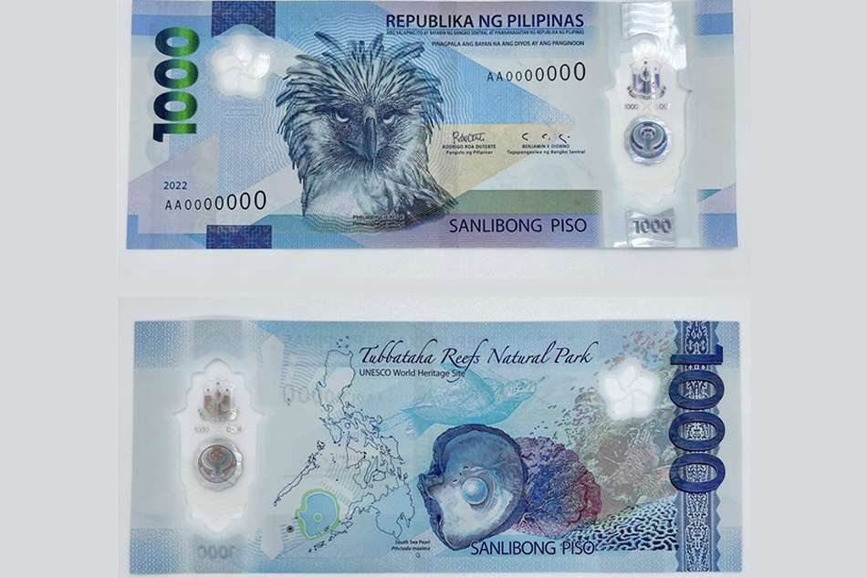 The new design of the 1000-piso banknote made of polymer. Courtesy: Bangko Sentral ng Pilipinas