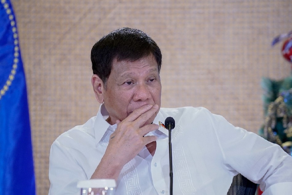 President Rodrigo Duterte talks to the people after holding a meeting with the Inter-Agency Task Force on the Emerging Infectious Diseases (IATF-EID) core members at the Malacañang Palace on Dec. 13, 2021. King Rodriguez, Presidential Photo/File 