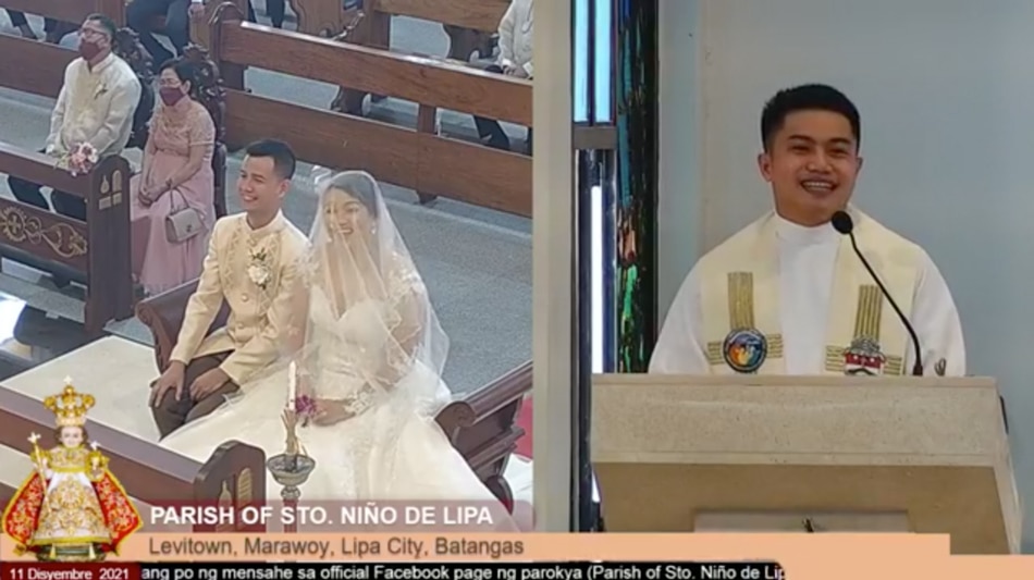 A screenshot of the live video of the wedding from the Parish of Sto. Nino de Lipa Facebook page