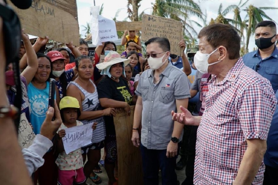 Duterte and Go were on Siargao Island Wednesday to look into the residents' situation in the wake of Odette's devastation. Courtesy of Sen. Bong Go