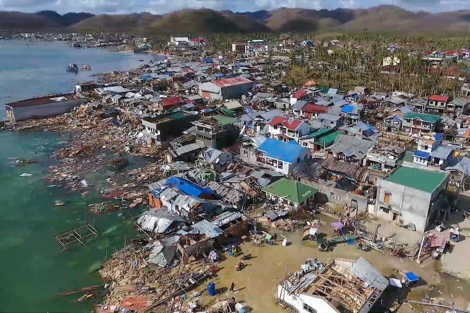 Drone shot taken on Dec. 20, 2021 shows destruction in Dapa, Siargao, Surigao del Norte, 4 days after Typhoon Odette made a landfall on the island. Val Cuenca, ABS-CBN News/File