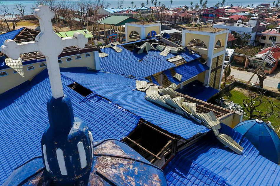 A church in Poblacion, General Luna in Siargaio Island is left destroyed by Typhoon Odette on December 20, 2021 days after the the typhoon wreaked havoc in parts of the Philippines. Val Cuenca, ABS-CBN News.