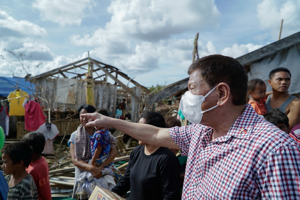 President Rodrigo Duterte inspects one of the areas battered by Typhoon Odette on Siargao Island, Surigao del Norte on Dec. 22, 2021. King Rodriguez, Presidential Photo/File