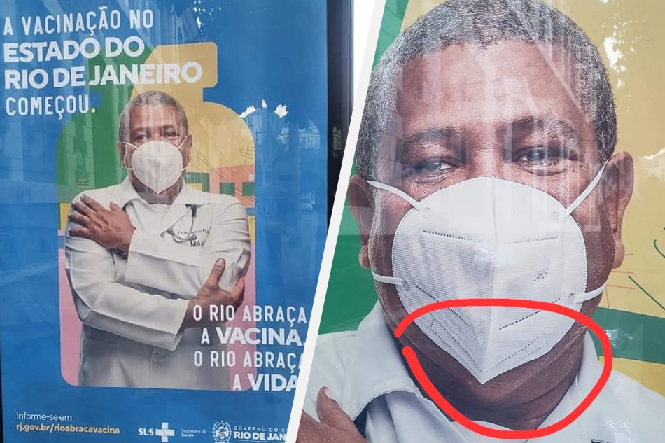 Rio with a red face over the vaccine campaign with a mask upside down