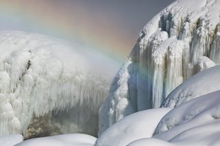A colorful treat at partially frozen Niagara Falls