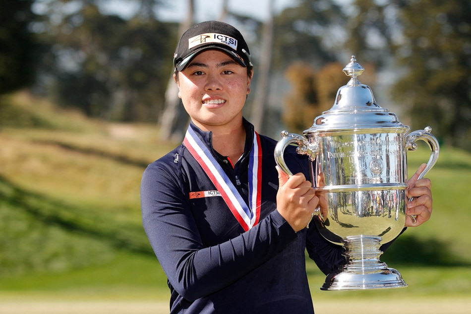 Filipino-Japanese golfer Yuka Saso celebrates with the Harton S. Semple Trophy after winning the 76th US Women's Open Championship at The Olympic Club in San Francisco, California. Saso made history as the first Filipino to win the professional golf tournament following a 3-hole playoff against Nasa Hataoka of Japan. Ezra Shaw, Getty Images/AFP/file