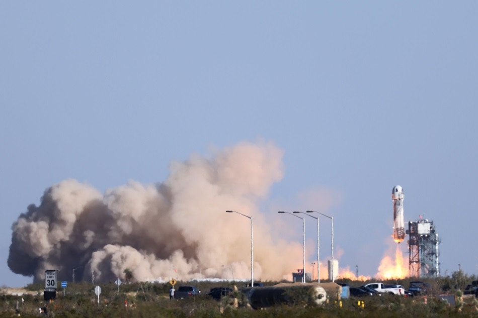Blue Origin's rocket New Shepard blasts off carrying Star Trek actor William Shatner, 90, on billionaire Jeff Bezos's company's second suborbital tourism flight as part of a four-person crew near Van Horn, Texas, US, October 13, 2021. Mike Blake, Reuters