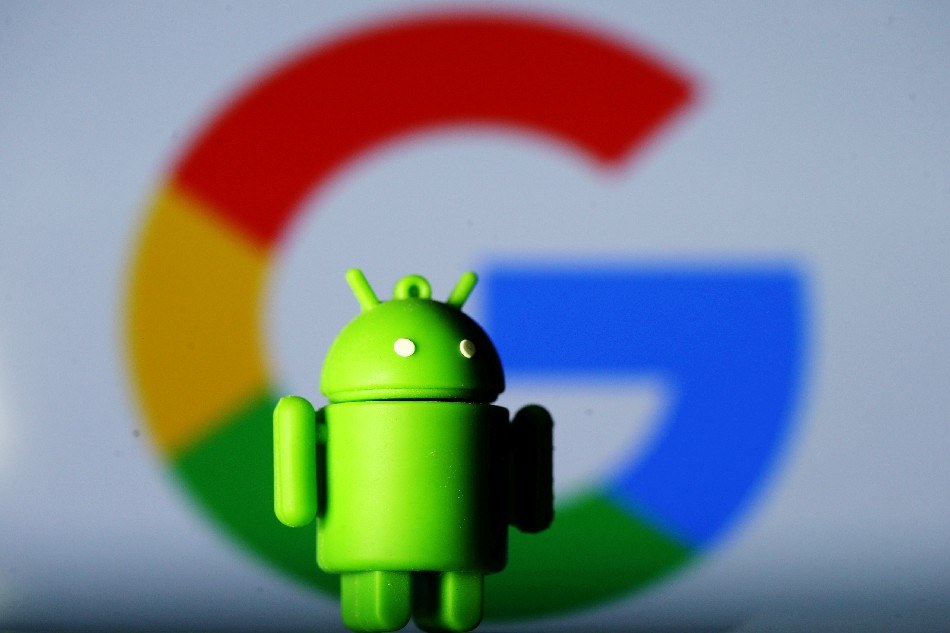 A 3D printed Android mascot Bugdroid is seen in front of a Google logo in this illustration taken July 9, 2017. Dado Ruvic, Reuters/Illustration//File Photo