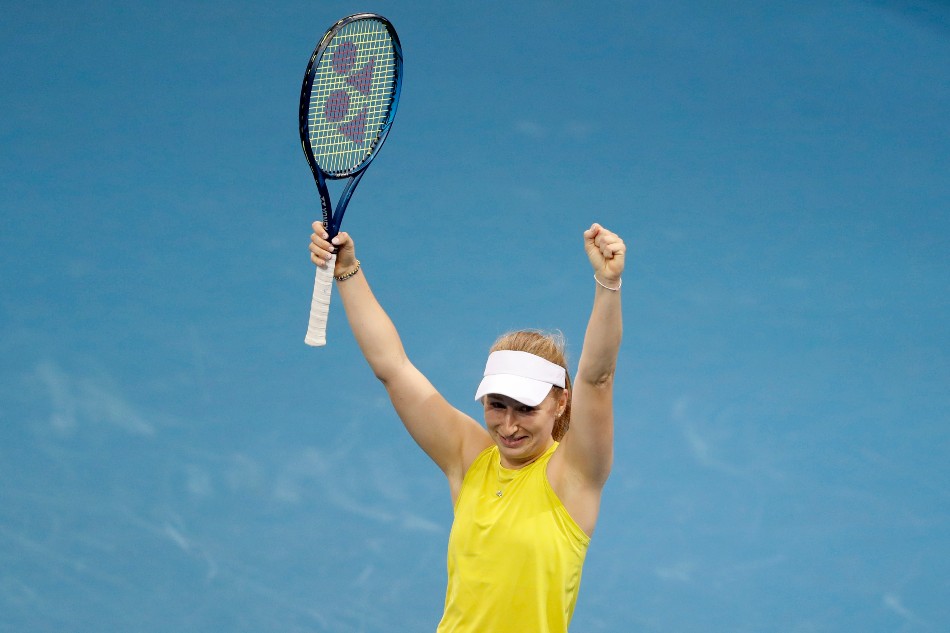 Australia's Daria Gavrilova celebrates winning her group stage singles match against Belgium's Greet Minnen. David W Cerny, Reuters.