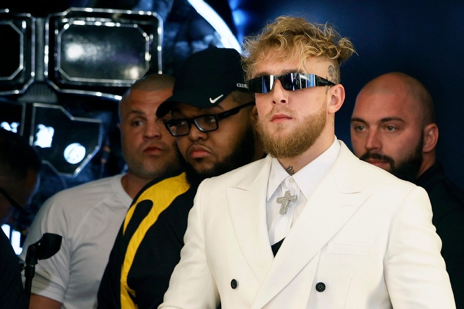 Jake Paul (3rd L) waits to be introduced at a news conference to promote his Showtime pay-per-view boxing event against Tommy Fury at Resorts World Las Vegas on November 6, 2021 in Las Vegas, Nevada. Paul will face Fury in an eight-round cruiserweight bout, at a 192-pound catchweight, at Amalie Arena in Tampa, Florida on December 18. File photo. Ethan Miller, Getty Images/AFP.