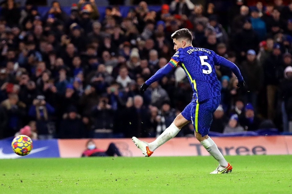 Chelsea's Jorginho scores their first goal from the penalty spot. David Klein, Reuters
