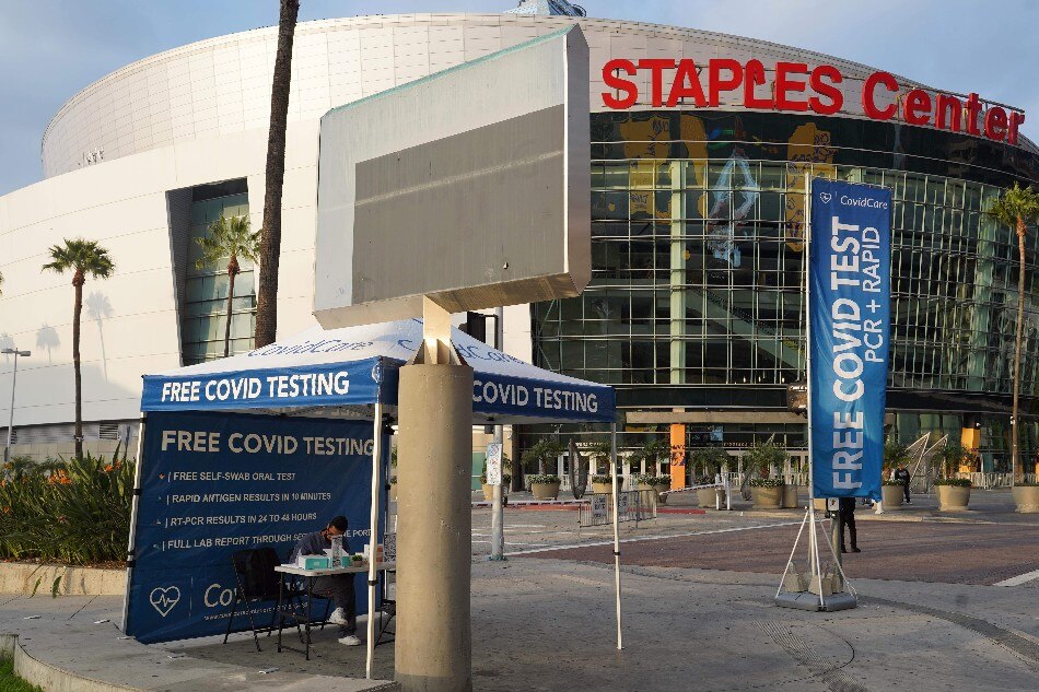 A free COVID-19 test site is set up before the game between the Celtics and the Lakers at Staples Center in Los Angeles on December 7, 2021. Kirby Lee, USA Today Sports/Reuters