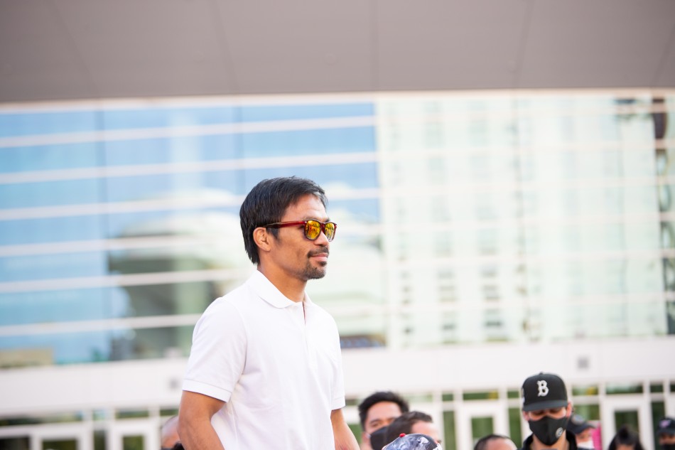 Manny Pacquiao during his grand arrival in Las Vegas ahead of his welterweight fight against Yordenis Ugas. File photo. Nabeel Ahmad, Premier Boxing Champions.