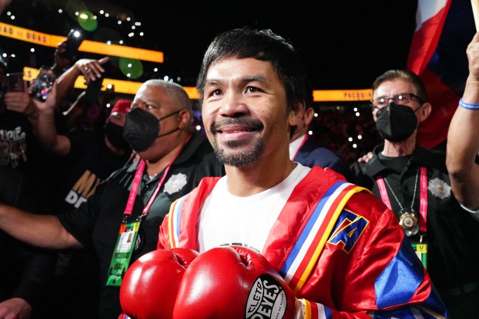 Manny Pacquiao makes his entrance for his fight against Cuba's Yordenis Ugas. Sean Michael Ham, TGB Promotions.