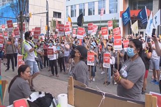 Filipino hotel workers in Canada join protest to urge management to recall laid-off staff