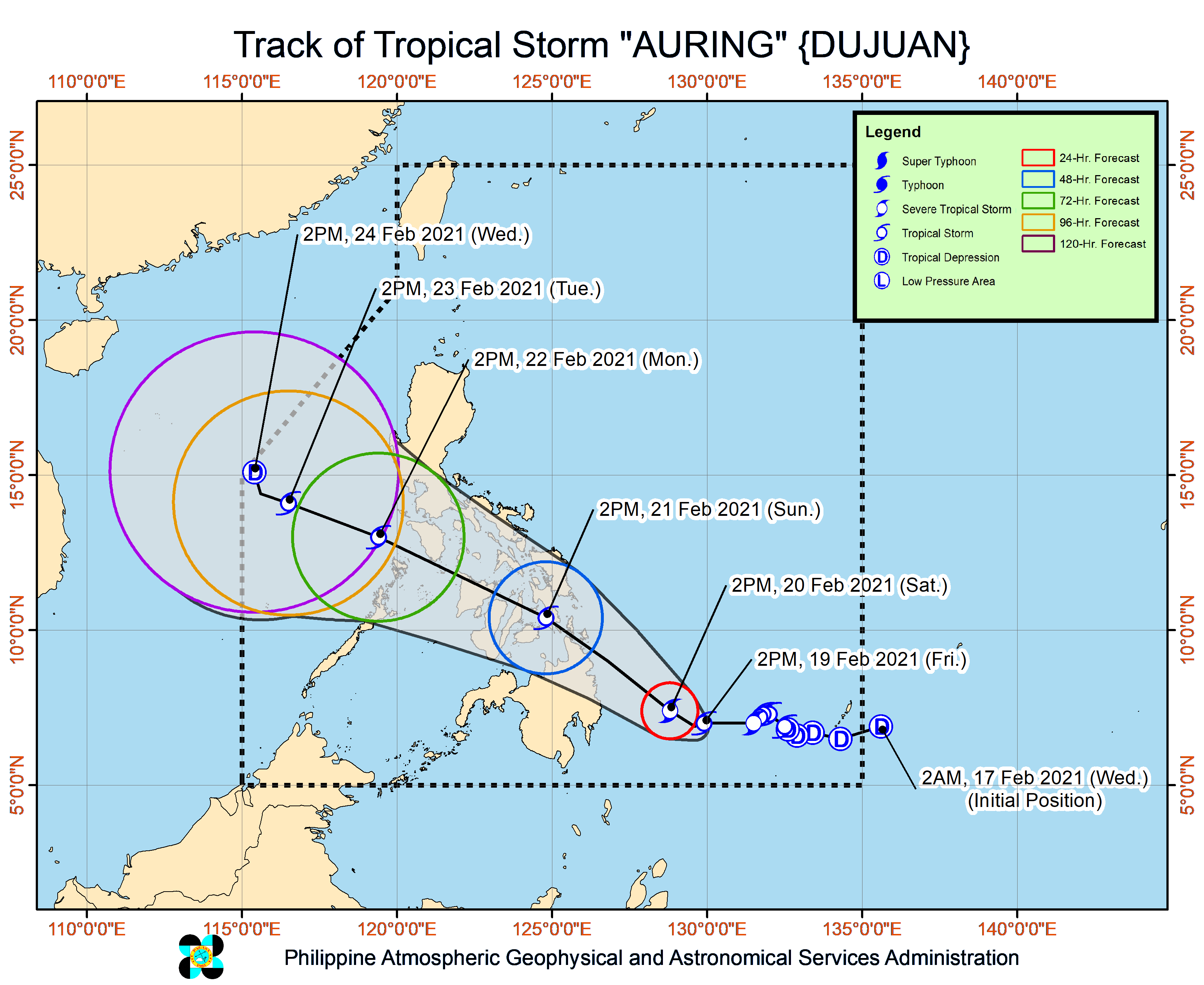 Auring weakens into tropical storm, but more areas under Signal No. 1 2