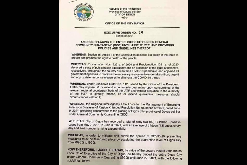 Digos City Reverts To Gcq Until June 27 As Covid 19 Cases Soar Abs Cbn News [ 633 x 950 Pixel ]