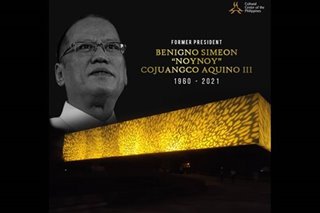 CCP lights up in yellow as tribute to former president Noynoy Aquino