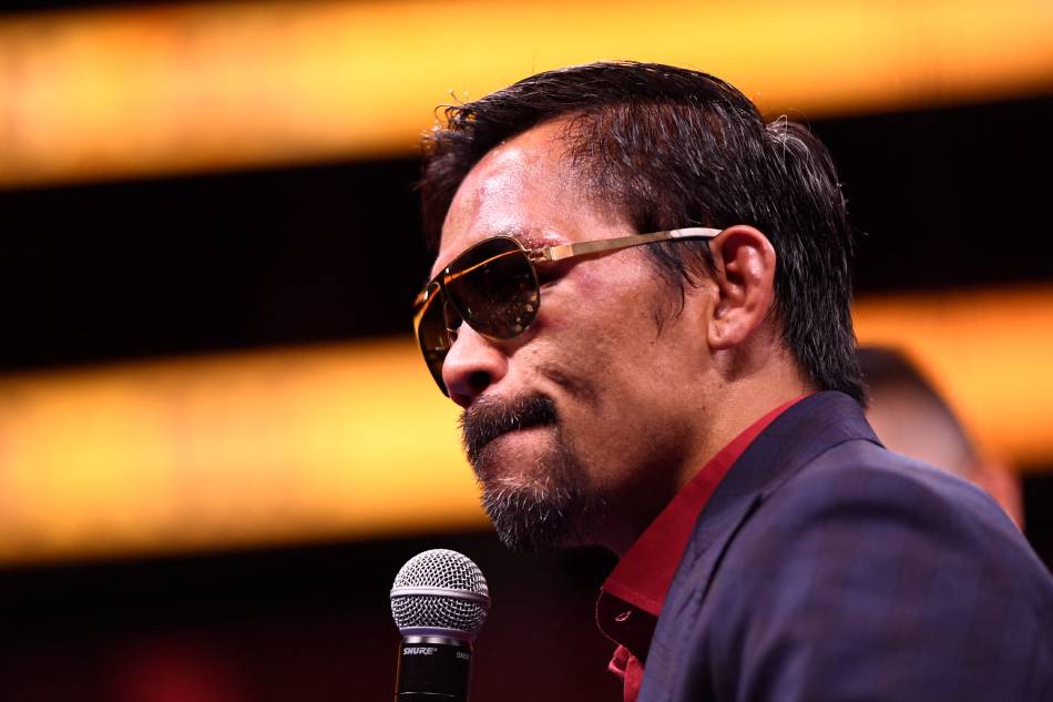 Manny Pacquiao attends a press conference after his defeat to Yordenis Ugas at T-Mobile Arena in Las Vegas on August 21, 2021. Patrick T. Fallon, AFP