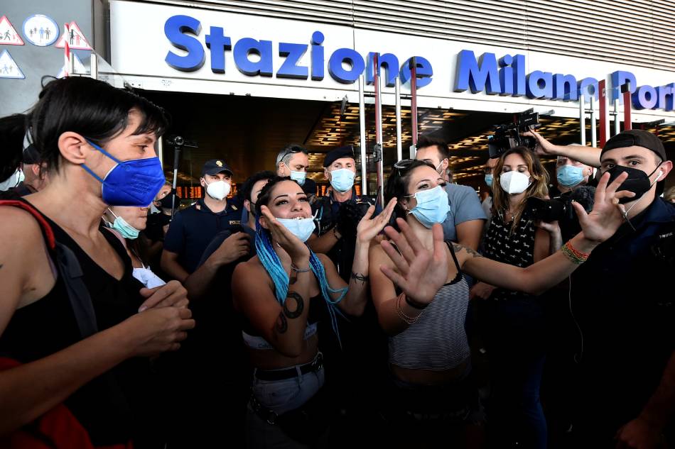Anti-vaccine demonstrators take part in a protest in front of the Porta Garibaldi station in Milan in Milan, Italy, September 1, 2021. Flavio Lo Scalzo, Reuters/file