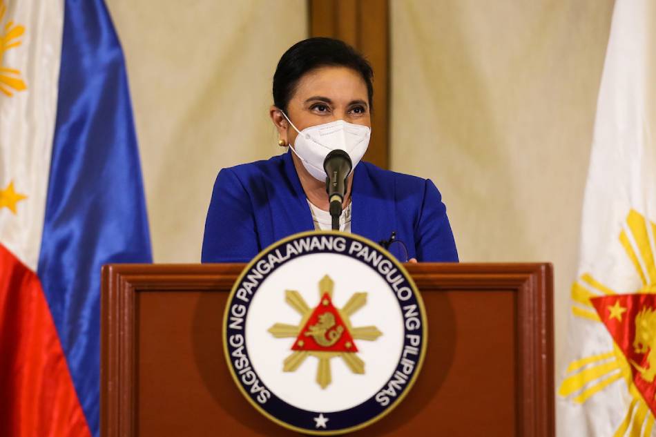 Vice President Leni Robredo speaks during a press conference on February 16, 2021 in light of the decision of the Supreme Court, sitting as the Presidential Electoral Tribunal (PET), to dismiss the entire electoral protest filed by defeated candidate Bongbong Marcos. Jay Ganzon, OVP