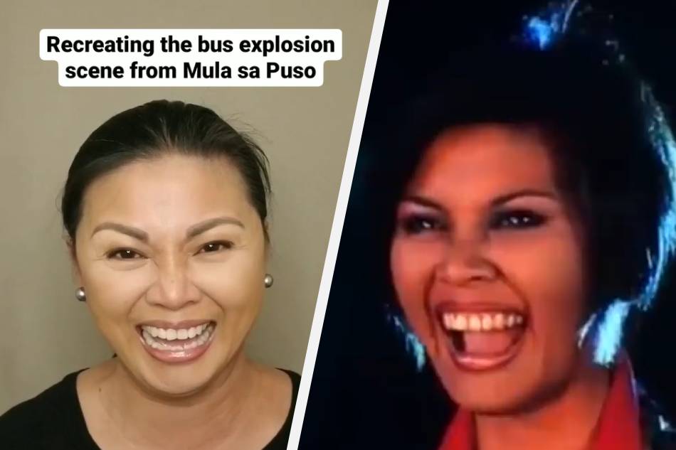 Princess Punzalan reenacts the iconic bus explosion scene in 'Mula sa Puso.' Princess Punzalan's Instagram account and SineHub Facebook page