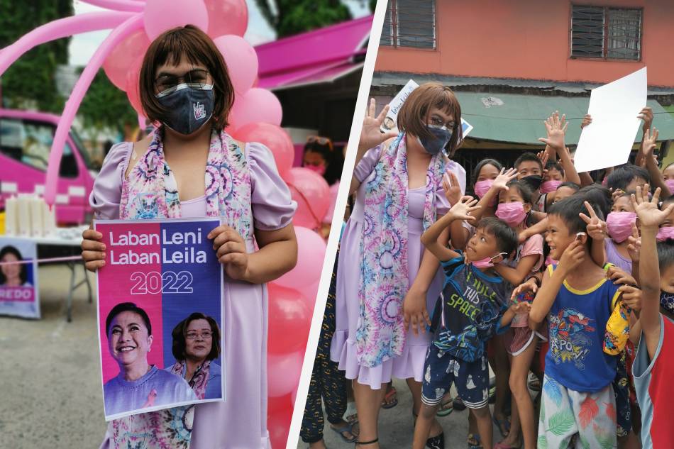 This composite image shows an impersonator who campaigns for the reelection bid of Sen. Leila de Lima. George Calvelo, ABS-CBN News