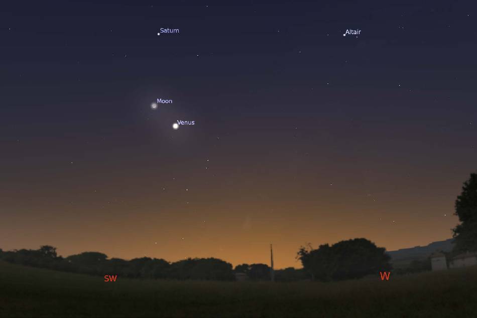 The view of the southwestern sky after sunset on 07 December 2021 showing the Moon-Venus Conjunction using the Stellarium application. Photo courtesy of PAGASA