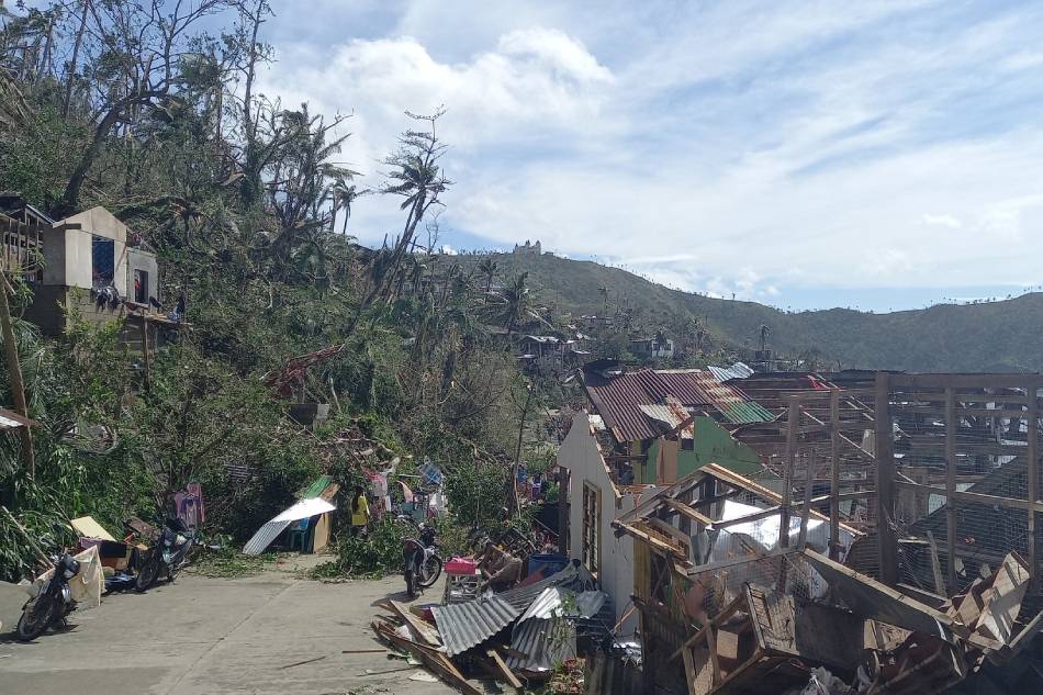 Houses in the Dinagat Islands destroyed by Typhoon Odette. Photo from Dinagat Islands Public Infomation Officer Jeff Crisostomo's official Twitter account