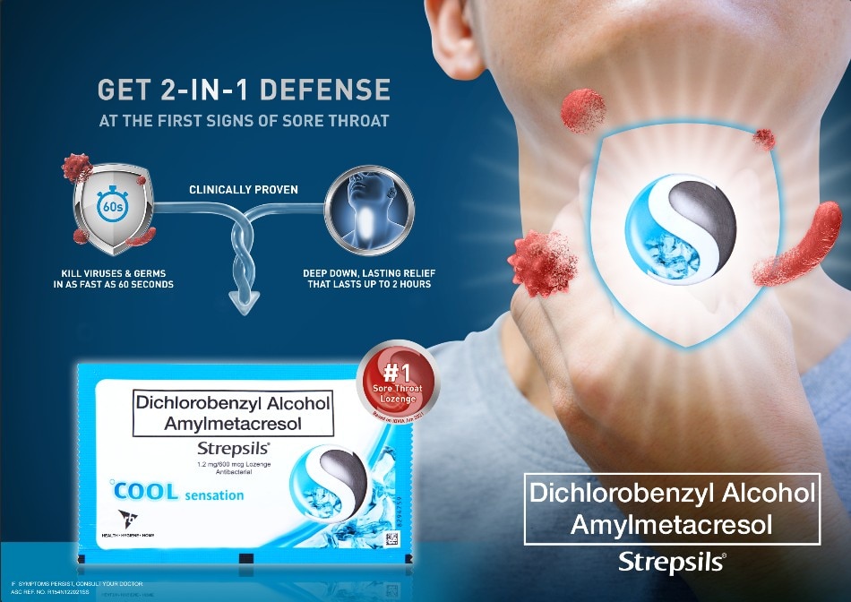 Get 2-in-1 defense at the first signs of sore throat with Strepsils. Photo source: Strepsils