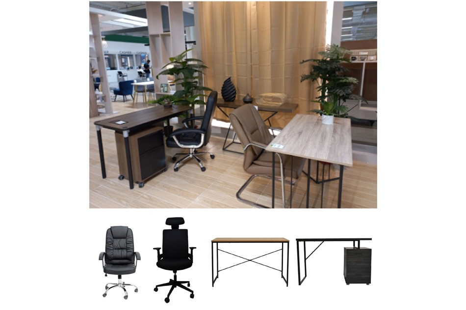 Heim Darien office chair, Lambart high back office chair, Niana computer table, and Safdie Austin office table. Photo source: Wilcon Depot