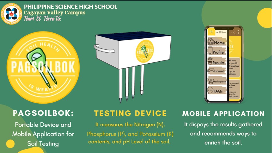 To help farmers increase crop yields, Team El Terratix invented a soil testing device with an accompanying mobile application that can analyze and interpret the data and immediately provide significant recommendations. Photo Source: Team El Terratix