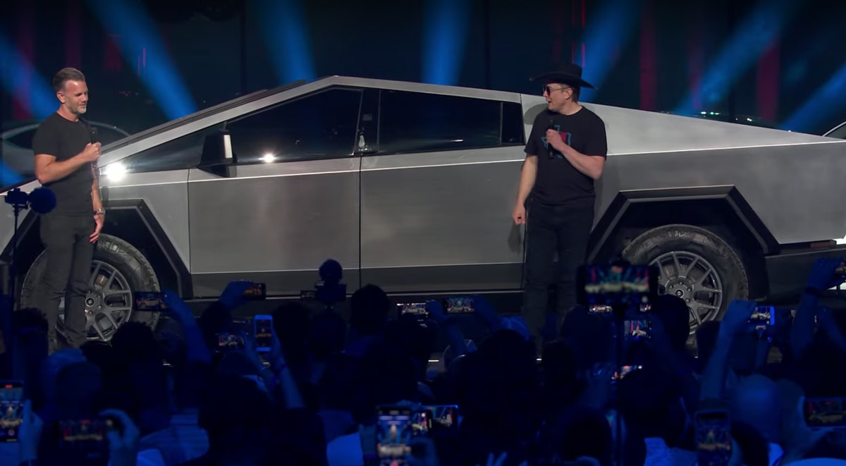 Elon Musk presenting Tesla's cybertruck. Screengrab
