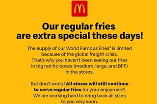 McDonald's PH explains smaller French fries servings