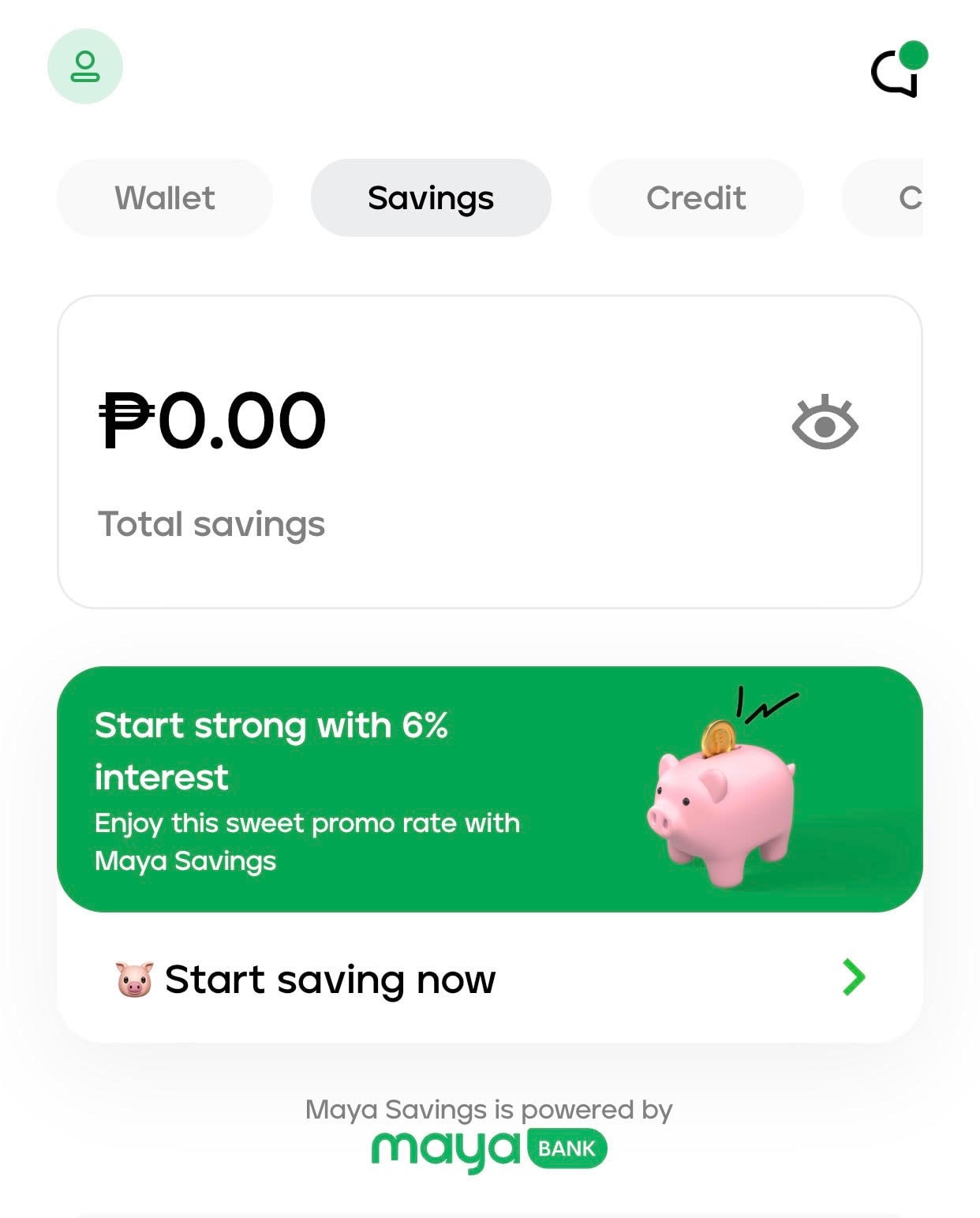 The savings feature of the Maya app. Screenshot